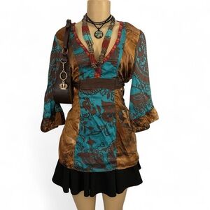 Single Silk Bohemian Tunic Blouse – Size XL